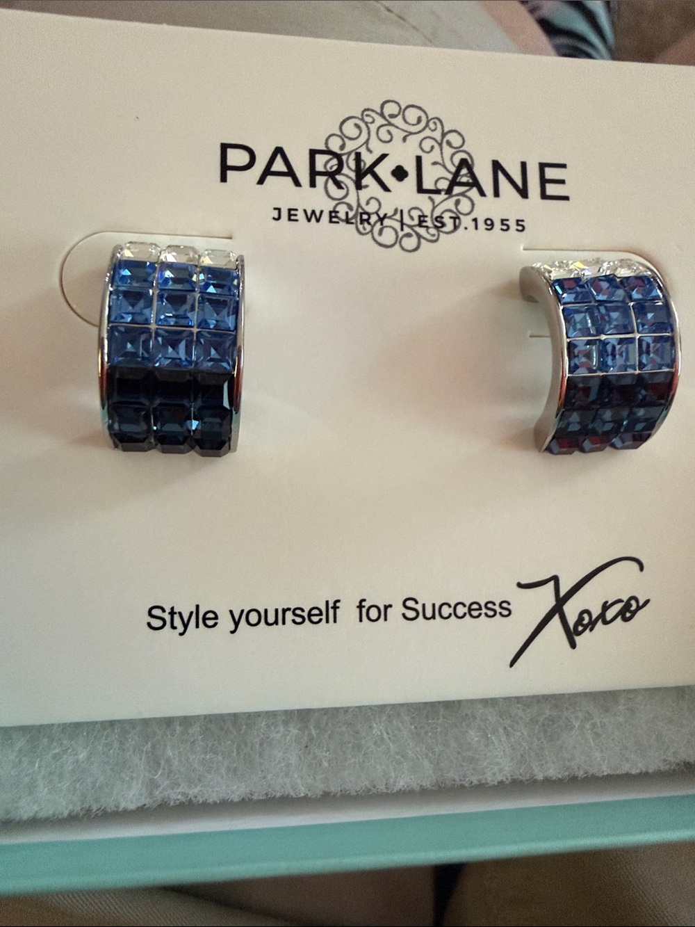 Park Lane Silver-Tone Earrings with Blue Square Crystals